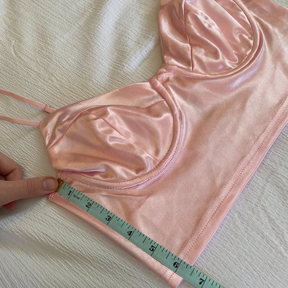NWOT Adika Bustier Corset Like Crop Top Medium Satin Silky Light Baby Pink - Picture 7 of 10